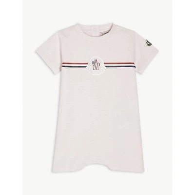 Shop Moncler Light Pink Logo-embroidered Cotton All-in-one 3-24 Months 18-24 Months