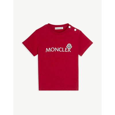 Shop Moncler Red Logo-print Cotton-blend T-shirt 3-36 Months 2 Years