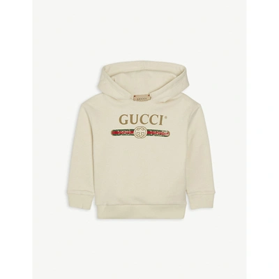 Shop Gucci Logo-print Cotton Hoody 12-36 Months In White/green/red