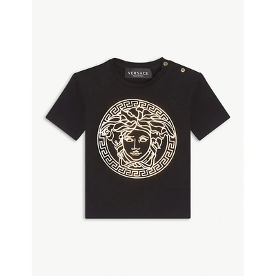 Shop Versace Black/white Medusa Logo-print Stretch-cotton T-shirt 6-36 Months 6-9 Months