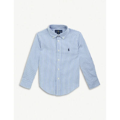 Shop Ralph Lauren Boys Bsr Blue/wht Kids Blake Striped Cotton-poplin Shirt 2-4 Years