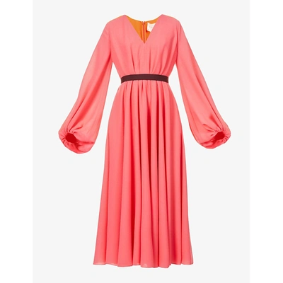 Shop Roksanda Womens Coral Nyala Gathered Wool-crepe Midi Dress 14