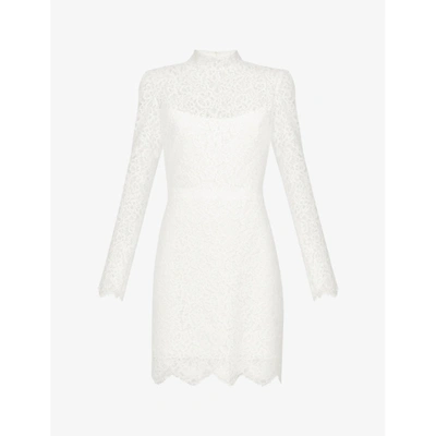Shop Jenny Yoo Women's Ivory Hart High-neck Stretch-lace Mini Dress
