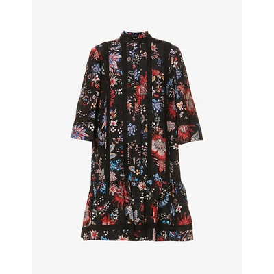 Shop Erdem Womens Black Mlti Bertram Floral-print Silk-crepe Mini Dress 6