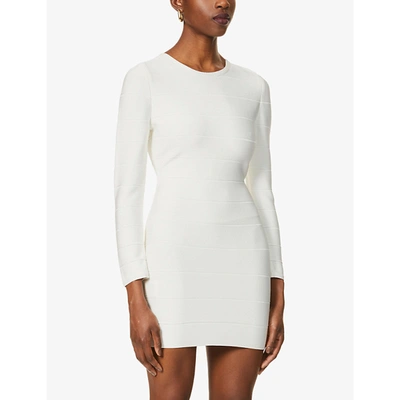 Shop Herve Leger Womens White Bandage Fitted Stretch-jersey Mini Dress Xxs