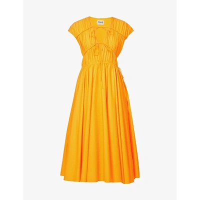 Shop Tove Womens Marig Yllw Ceres Smocked Organic Cotton-poplin Midi Dress 12