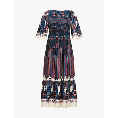 Shop Ba&sh Womens Bleu 0110 Mandie Abstract-print Woven Midi Dress Xs