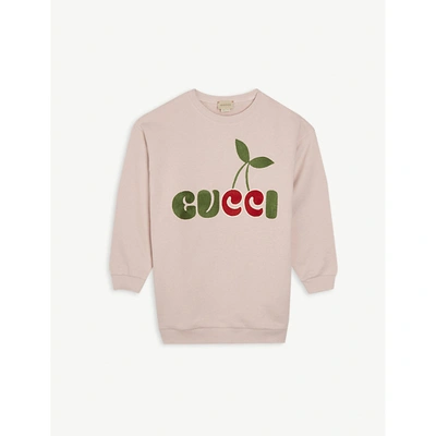 Shop Gucci Girls Faded Rose/mc Kids Cherry Logo-print Cotton Mini Dress 4-10 Years 10 Years