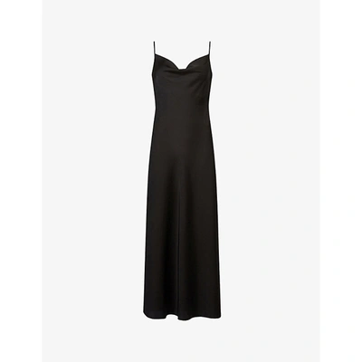 Shop Allsaints Women's Black Hadley Satin Midi Dress