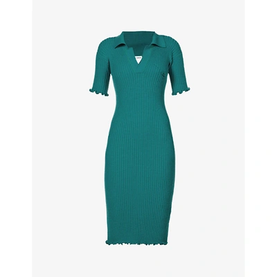 Shop Bottega Veneta Womens Duck Green Ribbed Wool Midi Dress M