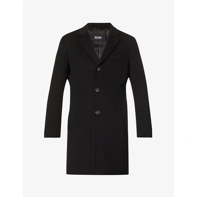 Shop Hugo Boss Boss Mens Black Wool And Cashmere-blend Coat