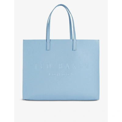 Shop Ted Baker Icon Large Vinyl Tote Bag In Mid-blue