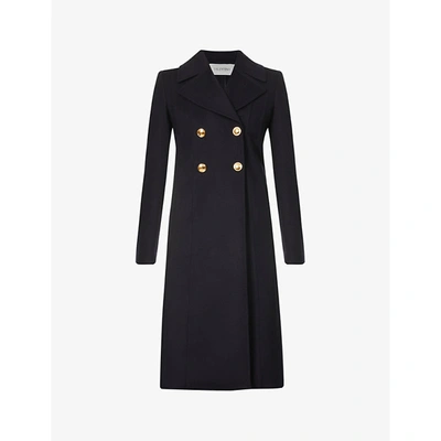 Shop Valentino Womens Navy Double-breasted Wool Coat 10