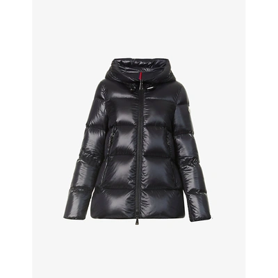 Shop Moncler Women's Black Seritte Hooded Shell-down Jacket