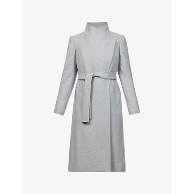 Shop Ted Baker Womens Grey Rose Wrap Wool-blend Coat 12