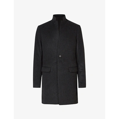 Shop Allsaints Men's Charcoal Grey Manor Notch-lapel Wool Coat