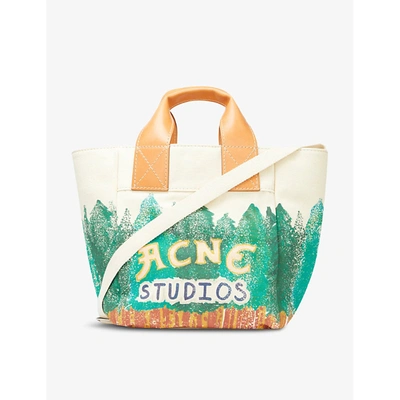 Shop Acne Studios Womens Beige/green Alisse Print Cotton Canvas Tote Bag