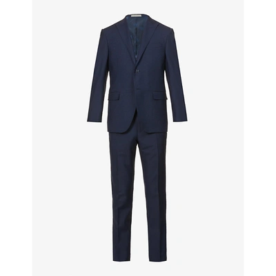 Shop Corneliani Mens Navy Single-breasted Peak-lapel Stretch, Wool- And Silk-blend Suit 44