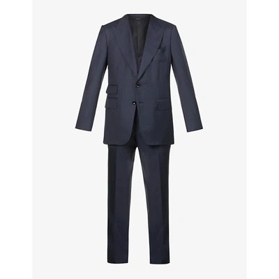 Shop Tom Ford Mens Blue Shelton Slim-fit Wool Suit 38