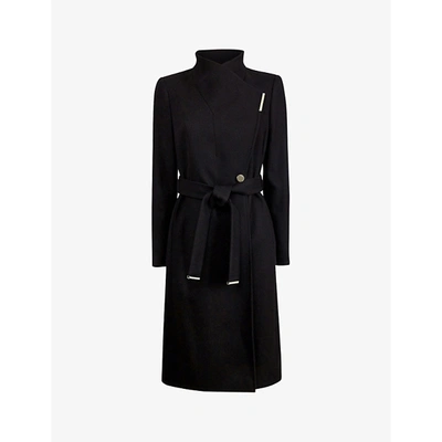 Shop Ted Baker Womens Black Rose Wrap Wool-blend Coat