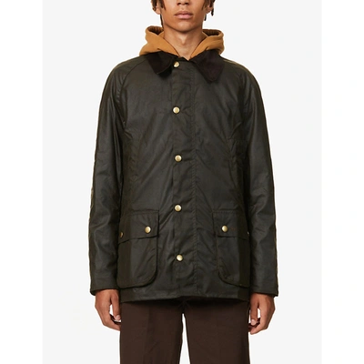 Shop Barbour Ashby Corduroy-trimmed Waxed Cotton Jacket In Olive