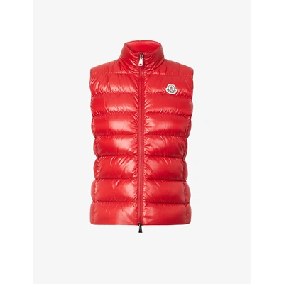Shop Moncler Womens Red Ghany Logo-embroidered Padded Shell-down Gilet Xs