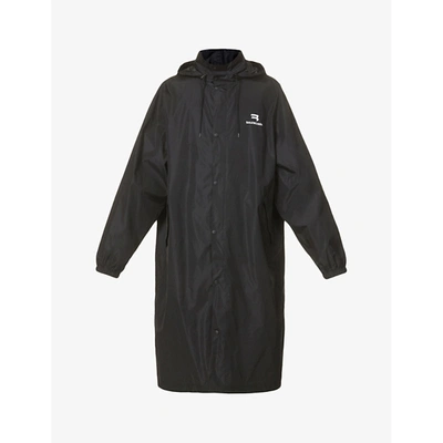 Shop Balenciaga Mens Black Brand-print High-neck Shell Hooded Raincoat 38