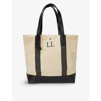 Shop H A Designs Womens Black Personalised Striped Leather And Canvas Beach Bag
