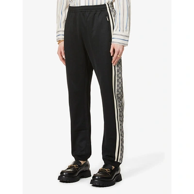 Shop Gucci Mens Black Gardenia Mu Contrast-tape Relaxed-fit Jersey Jogging Bottoms M