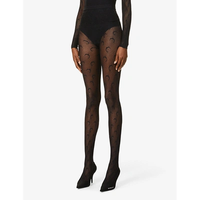 Shop Marine Serre Womens Black Jacquard Moon-print Fishnet High-rise Stretch-mesh Tights L