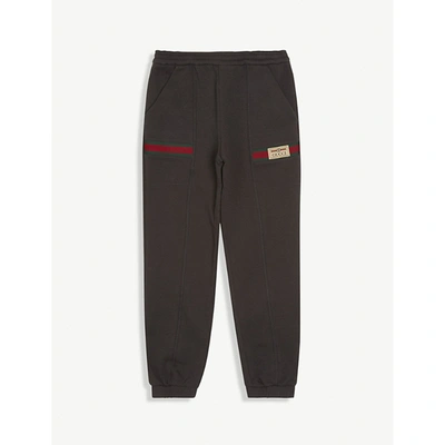 Shop Gucci Logo-embroidered Striped Cotton-jersey Jogging Bottoms 8-12 Years In Dusty Dark Grey/mc