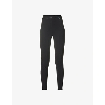 Shop Moncler Womens Black Logo-print Fitted High-rise Stretch-jersey Leggings Xs