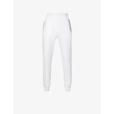Shop Alexander Mcqueen Mens White Mix Branded-tape Tapered Cotton-jersey Jogging Bottoms Xl