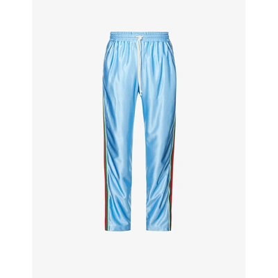 Shop Gucci Mens Azure Mix Striped-panel Tapered Jersey Tracksuit Trousers