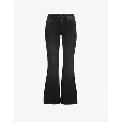Shop Paige Womens Moonlit Black Genevieve Flared High-rise Stretch-denim Jeans 24
