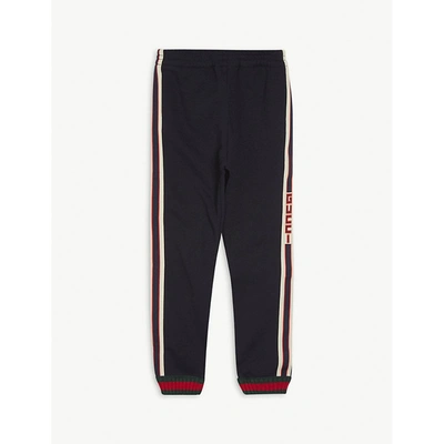 Shop Gucci Branded Cotton Jogging Bottoms 4-12 Years In Navy