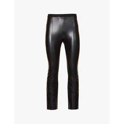 Shop Wolford Women's 7005 Black Jenna Trousers High-rise Faux-leather Trousers