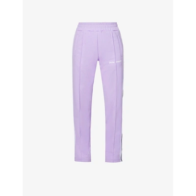 Shop Palm Angels Womens Lilac White Relaxed-fit Mid-rise Jersey Jogging Bottoms Xl