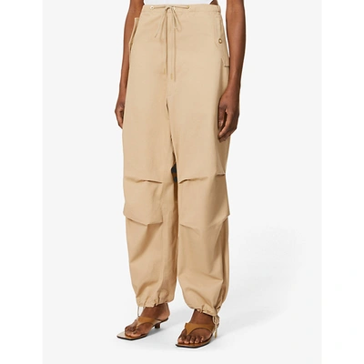 Shop Dion Lee Womens Beige Parachute Tapered High-rise Cotton Trousers Xs