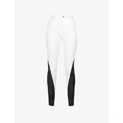 Shop Mugler Womens White/black Pin-tucked Panels High-rise Stretch-denim Jeans 8