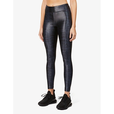 Shop Koral Lustrous Leopard-print High-rise Stretch-jersey Leggings In Navy Caiman