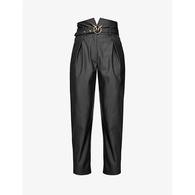 Shop Pinko Womens Black Aurelio Leather High-waisted Trousers 12