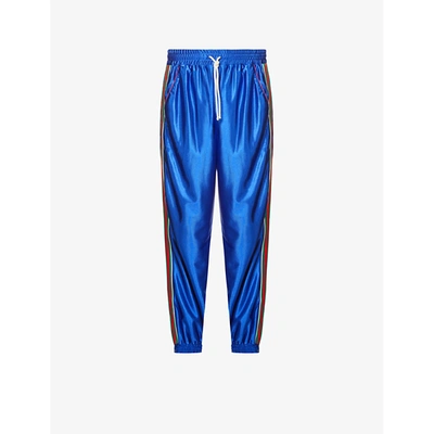 Shop Gucci Mens Bluette Mix Branded Metallic Relaxed-fit Shell Jogging Bottoms