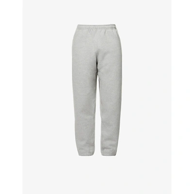 Shop Nike Solo Swoosh Logo-embroidered Cotton-blend Jersey Jogging Bottoms In Dk Grey Heather/white