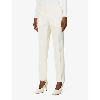 Shop Wardrobe.nyc Wardrobe. Nyc Womens Off-white Tapered High-rise Wool And Silk Tuxedo Trousers S