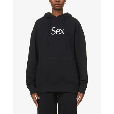 Shop More Joy Womens Black Sex-print Cotton-jersey Hoody Xs