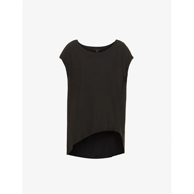 Shop Allsaints Women's Black Sanza Asymmetric-hem Cotton And Linen-blend Tank Top