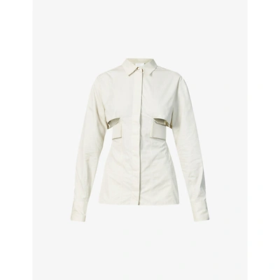 Shop Givenchy Womens Dust Grey Cut-out Slim-fit Cotton Shirt 8