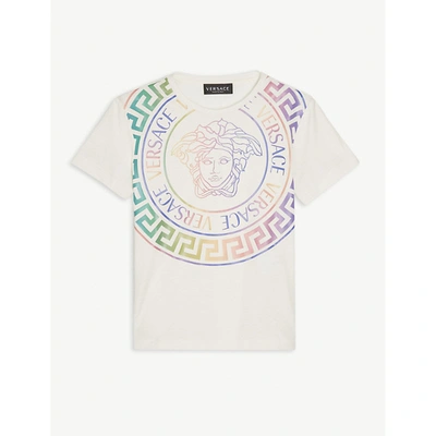 Shop Versace Girls White/multicolor Kids Medusa Graphic-print Cotton T-shirt 4-14 Years 4 Years