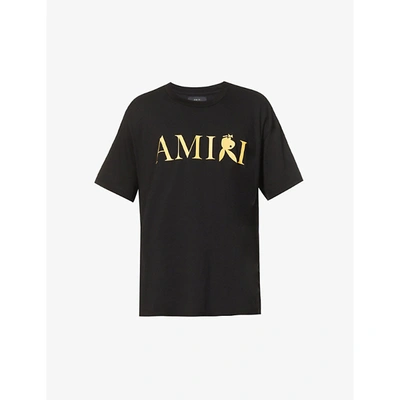 Shop Amiri Mens Black Gold X Playboy Logo-print Cotton-jersey T-shirt Xs